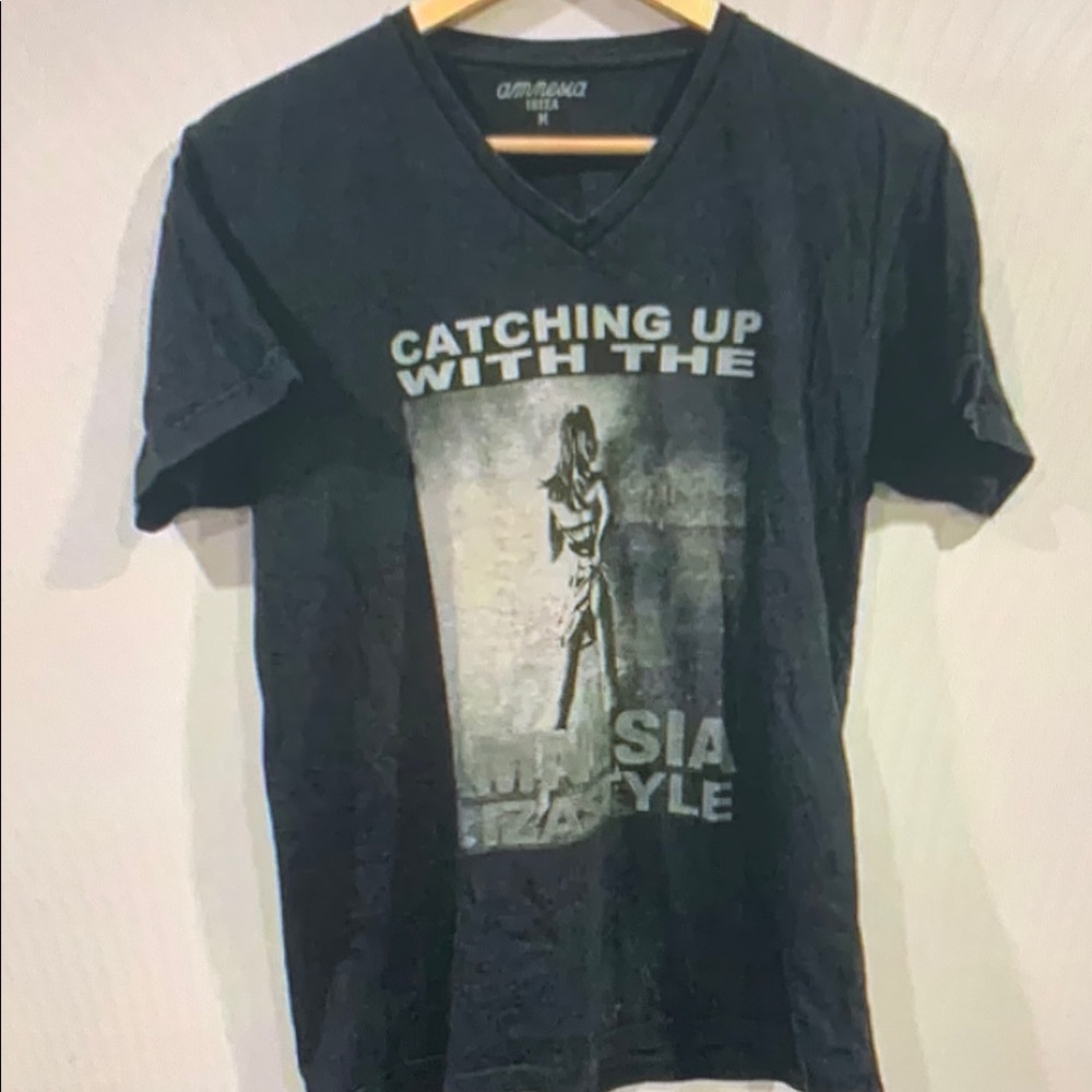 Club Monaco Black Graphic V-Neck T-Shirt